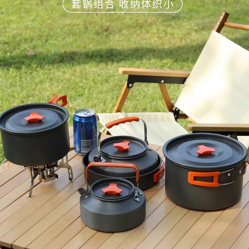 步锐森4-6人户外锅具套装炊具露营套锅野炊便携式烧水壶煎锅套锅