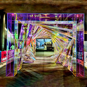 景区商场户外装 饰发光灯光雕塑七彩立体美陈亚克力道具炫彩膜拱门