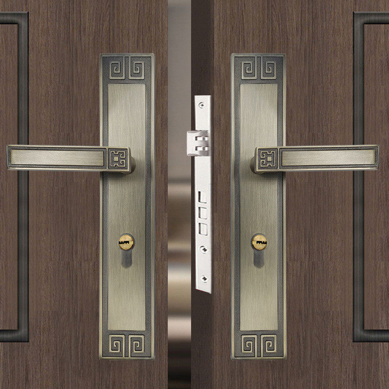 新中式门锁双开门大门仿古铜黑色子母房锁入户实木门高档家用锁具