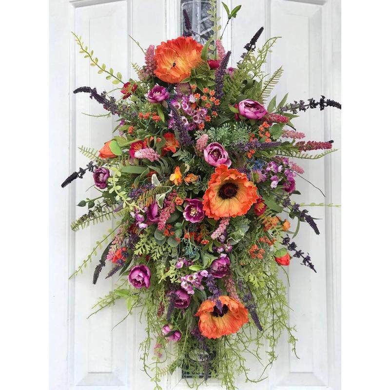 港之恋跨境新品乡村家居装饰花环 仿真秋色季葵花门挂