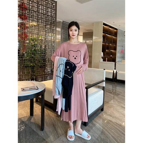 哺乳衣喂奶春秋睡裙月子服夏季薄款产妇长袖空调哺乳睡衣女款孕妇