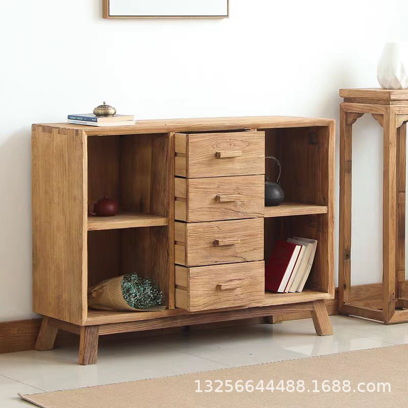 热销老榆木书柜实木门板置物架靠墙客厅办公室一体家用靠墙储物柜