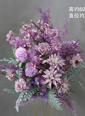 婚庆紫色系婚礼场景套系引仿真花排花路花艺花点背景舞台迎宾布置