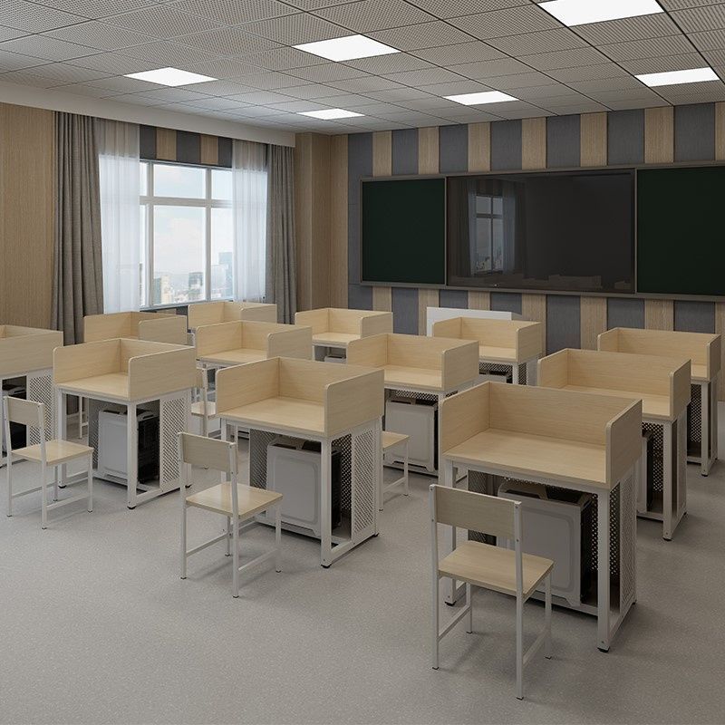 学校机房电脑桌双人自习屏风隔断桌椅双人桌凳微机云教室考试桌子