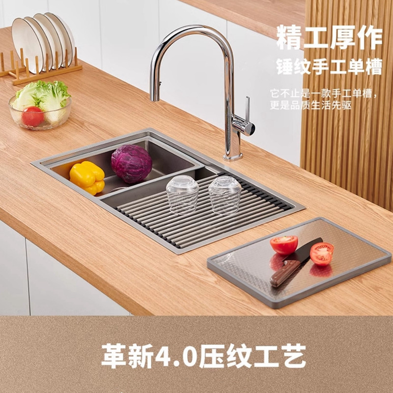 加厚4.0原石纹压纹水槽SUS304不锈钢纯手工盆日系厨房洗碗大单槽