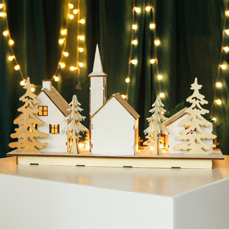 圣诞新款木质led工艺品摆件发光北欧家居桌面装饰圣诞节创意礼品