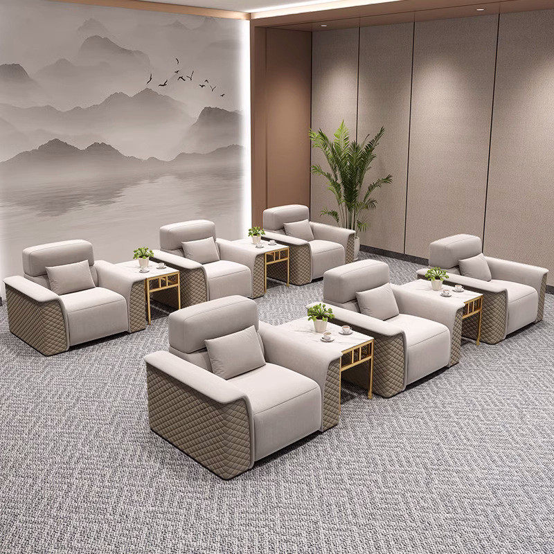 热销办公室沙发轻奢简约接待室贵宾商务会议洽谈布艺茶几组合