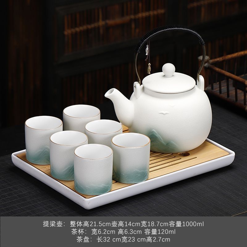 A大号餐厅套装家用客厅喝茶杯简约大容量陶瓷泡茶壶茶粗陶提梁壶