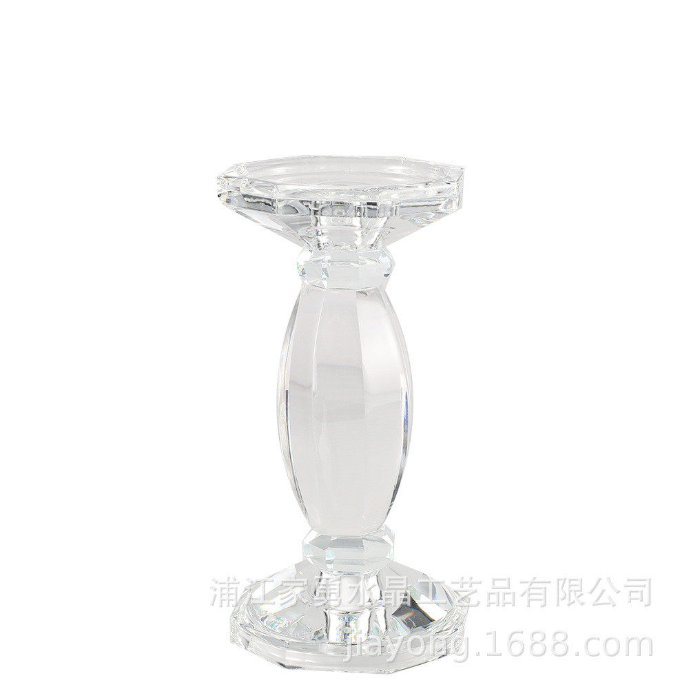 餐厅简约罗马柱水晶玻璃烛台轻奢家用餐桌欧式摆件橱窗装饰蜡烛台