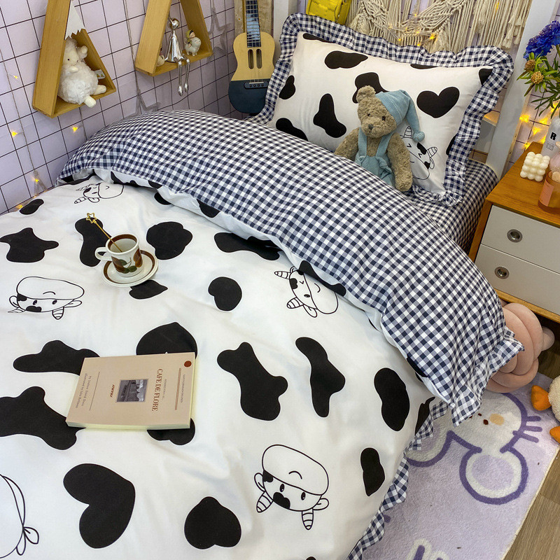 学生宿舍床单批发人三件套床上用品儿童寝室上下铺奶牛被套被子套