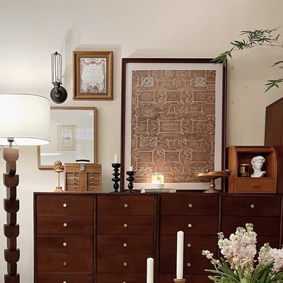 轻法式中古风宋代美学实木框挂画餐边柜装饰画南洋复古文艺高级感