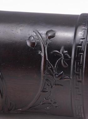 红木雕刻工艺摆件兰花笔筒-梅竹系列菊创意书法文房用品厂家批发