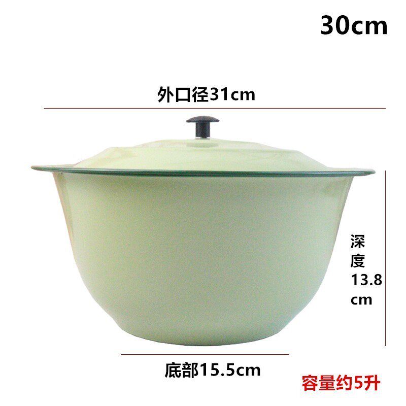 n1cg批发老式带花铁喷漆汤碗黄色汤碗带盖平底碗搪瓷碗带盖子素色