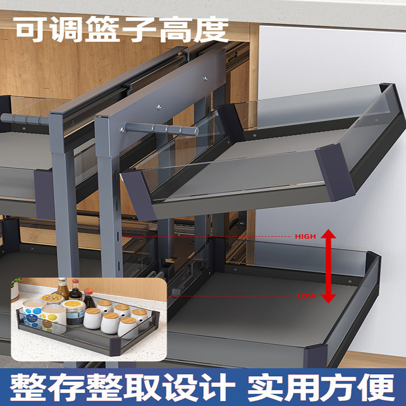 热销拉克厨房拉篮橱柜转角拐角小怪物收纳碗碟篮锅具置物架全拉出