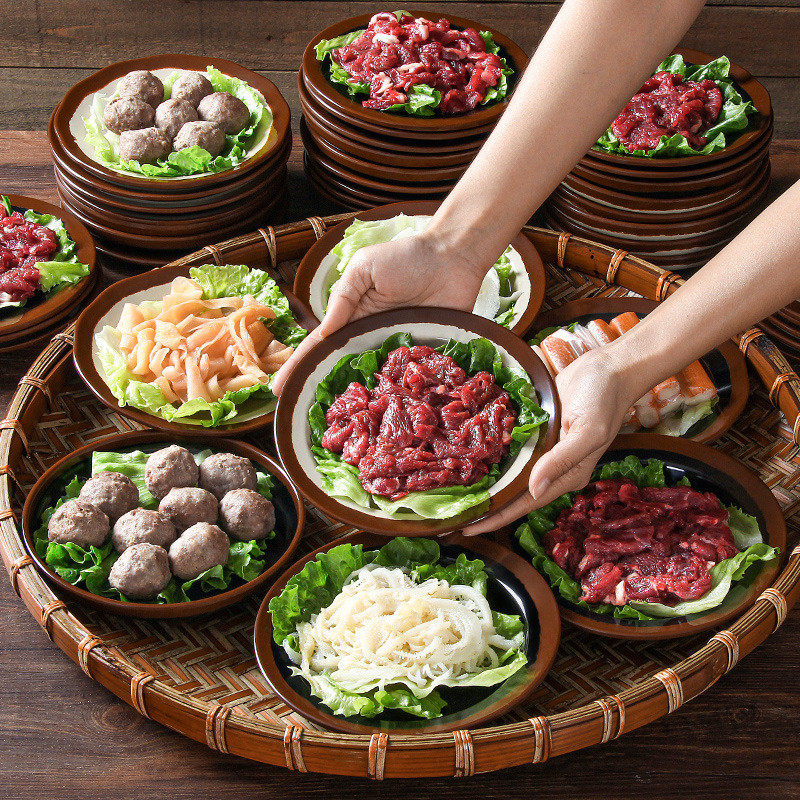 热销菜盘瓷餐具重庆市井地摊火锅仿塑料老式土陶盘子密胺碟子商用,餐饮具,餐用托盘,淘宝优惠券,粉丝福利购,淘宝优惠卷