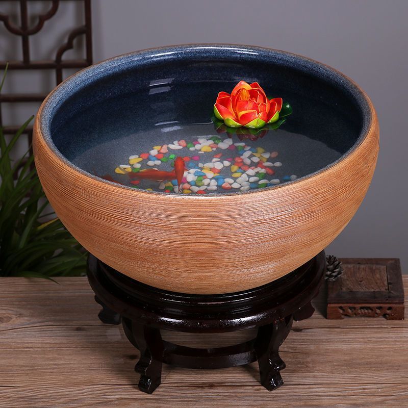 荷陶瓷鱼缸手绘桌面大号金鱼乌龟缸盆睡碗莲水仙景德镇