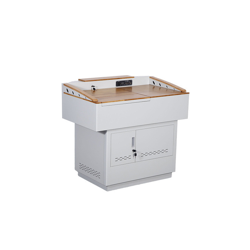 厂家直销学校多媒体讲桌钢制电脑教室翻转讲台订做内嵌式屏幕讲台