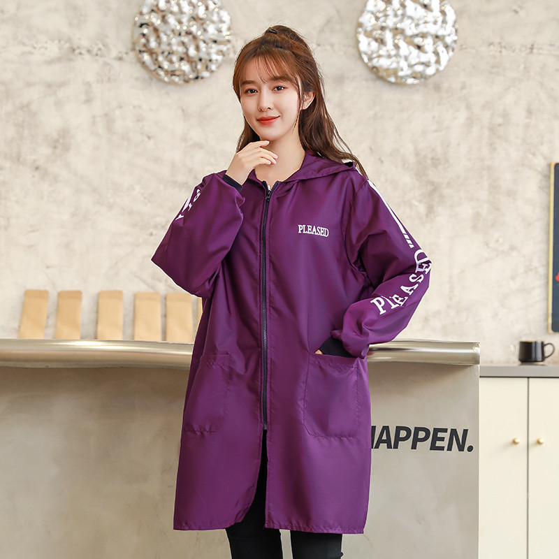 ce2q冬季防水罩衣成人加绒大褂连帽外穿拉链工作服男厨房家务围裙