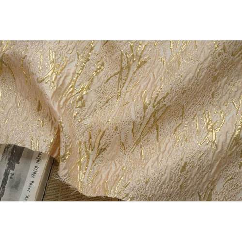 浮雕金丝微骨架复古夜蓝女装泡泡提花面料春秋暗鎏金包花装饰布料