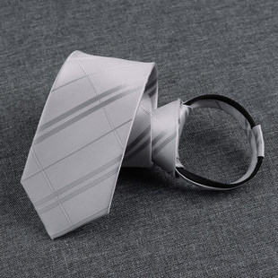 直销免打结银色条纹拉链领带时尚手系款上班工作条纹窄领带百搭包