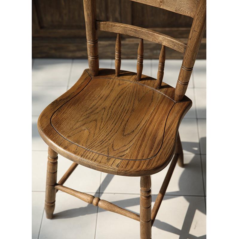 新款法式美式复古餐椅子实木橡木本色做旧中温莎椅古风家具木蜡油