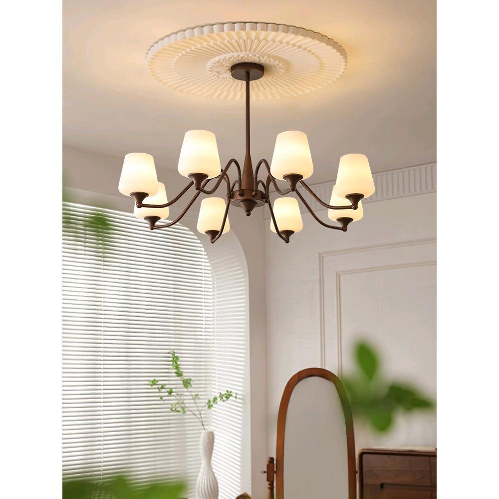 热销灯具复古客厅吊灯中古风大厅主灯2024年新款法式智能餐厅书房