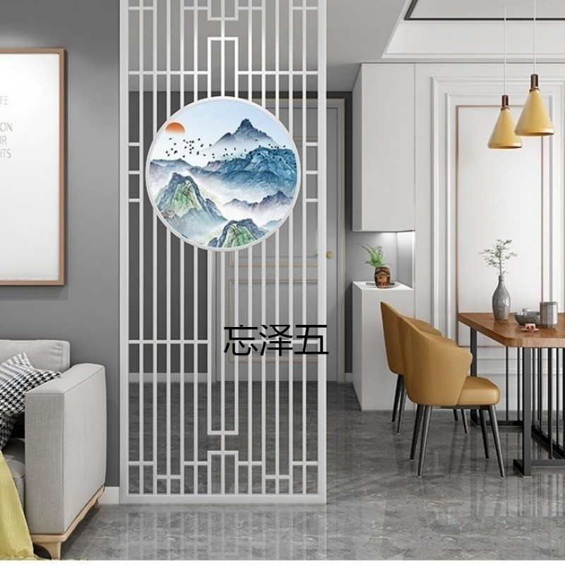 热销MH中式轻奢铁艺屏风客厅玄关装饰隔断墙现代不锈钢金属镂空雕