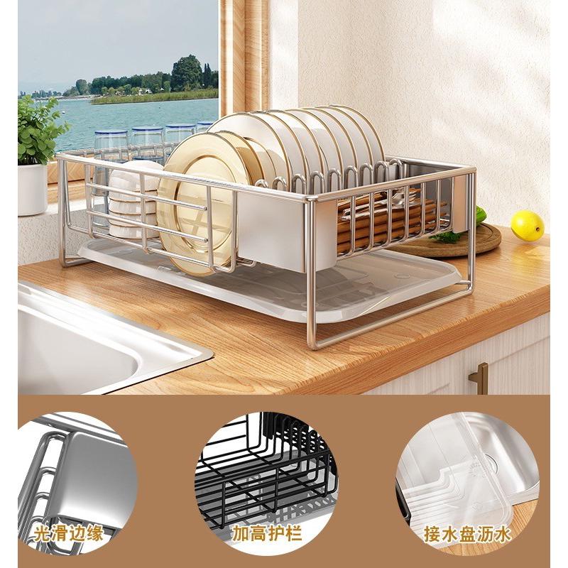 热销置物架不锈钢台面沥水篮碗碟厨房带筷子笼带接水盘盘子收纳架
