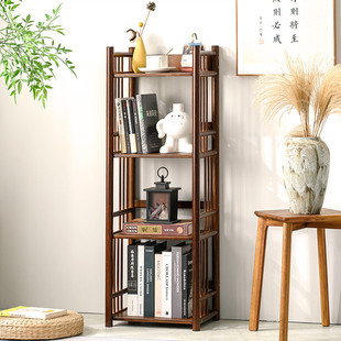 中式实木竹子书架置物架靠墙落地书柜客厅办公室储物架博古架卧室