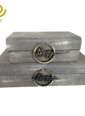 新中式摆设软装皮质收纳盒客厅卧室书柜古典创意家居样板房盒子