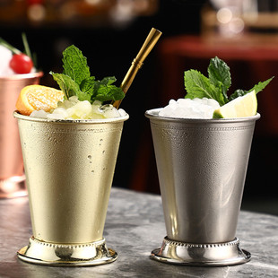 薄荷朱丽普杯金属鸡尾酒杯特调金属杯 卷边莫吉托Mint Julep Cup