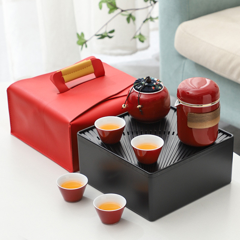 便携旅行茶具小套装户外车载收纳包泡茶壶快客杯一壶四杯可印LOGO