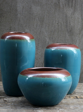 现代家居陶瓷蓝色小花瓶摆设 客厅餐桌插花干花新中式装饰品摆件