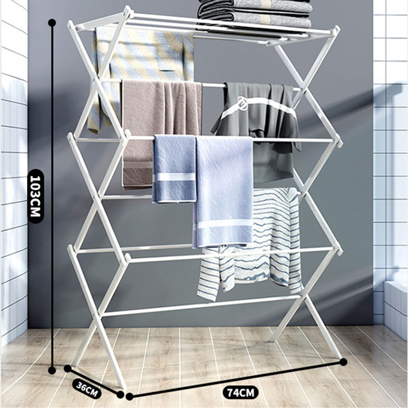 落地式不锈钢晾衣架家用可伸缩多功能婴儿挂衣架折叠室内阳台晾晒