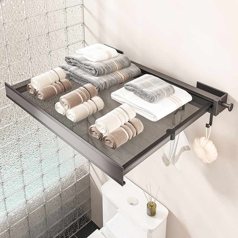 伸缩隐形折叠晾衣架免打孔阳台栏杆太空铝晾晒网室内窗外晾衣网兜