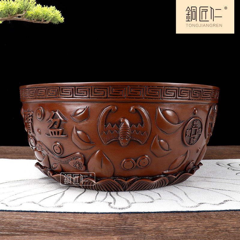 铜匠仁 紫铜摆件铜居装饰品聚宝盆博古架桌面中式铜器工艺品,家居饰品,装饰摆件,淘宝优惠券,粉丝福利购,淘宝优惠卷