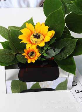 简约北欧风格摆件家居客厅花器长方横竖花插彩蓝色茶色干花款花瓶