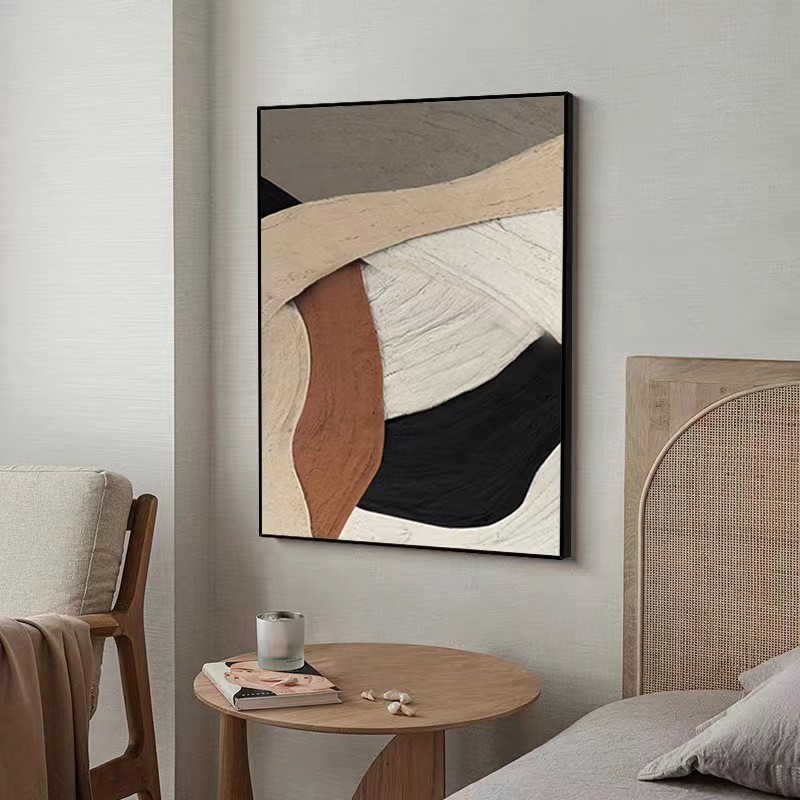 纯手绘抽象色块装饰画现代玄关立体肌理高级感油画大尺寸落地挂画图片
