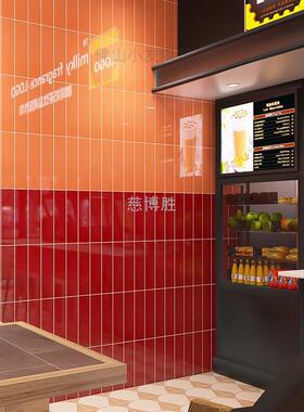 Z秶3北欧小白砖75x300长条砖厨房卫生间墙砖橙色墨绿色吧台背景墙