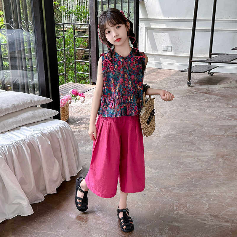 夏季套装2025新款洋气时髦儿童无袖碎花衬衫韩系阔腿裤两件套,童装/婴儿装/亲子装,套装,淘宝优惠券,粉丝福利购,淘宝优惠卷