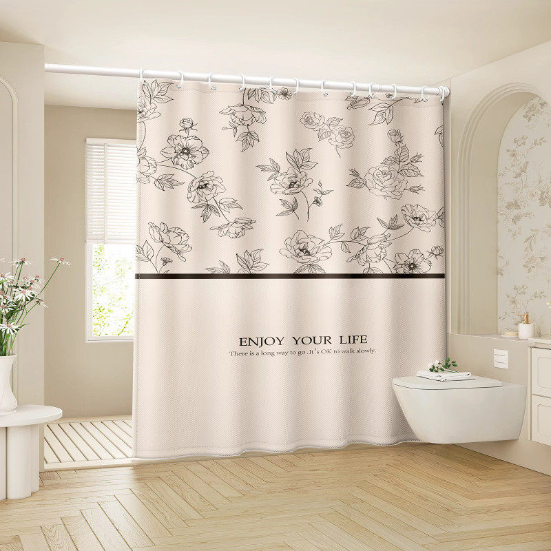 新款法式防水防霉浴帘浴室帘子防水布浴帘免打孔套装卫生间隔断帘,家庭/个人清洁工具,浴帘,淘宝优惠券,粉丝福利购,淘宝优惠卷