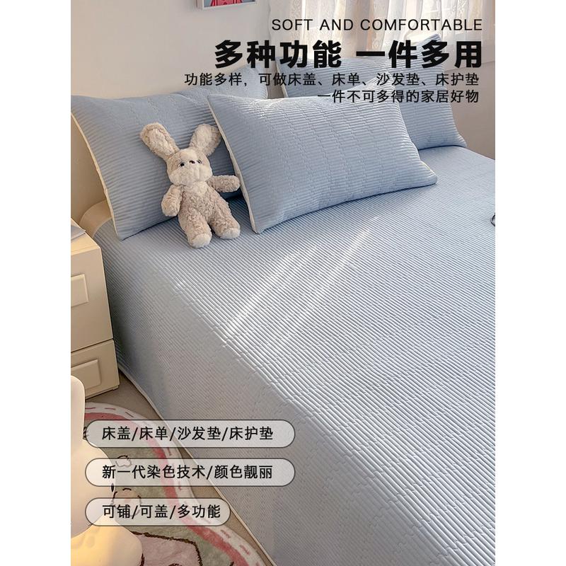 四季通用纯棉床盖单件夹棉绗缝榻榻米加厚床单三件套防滑垫云