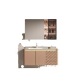 复古实木浴室柜岩化妆镜无缝拼接盆卫生间板家用浴室柜侧边储物柜