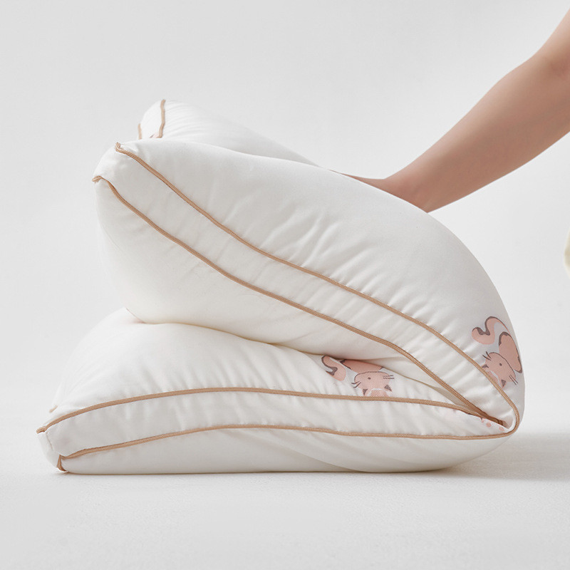 热销植提花大豆纤维枕芯批发枕头高端天丝绣抗菌大豆枕懒猫猫白