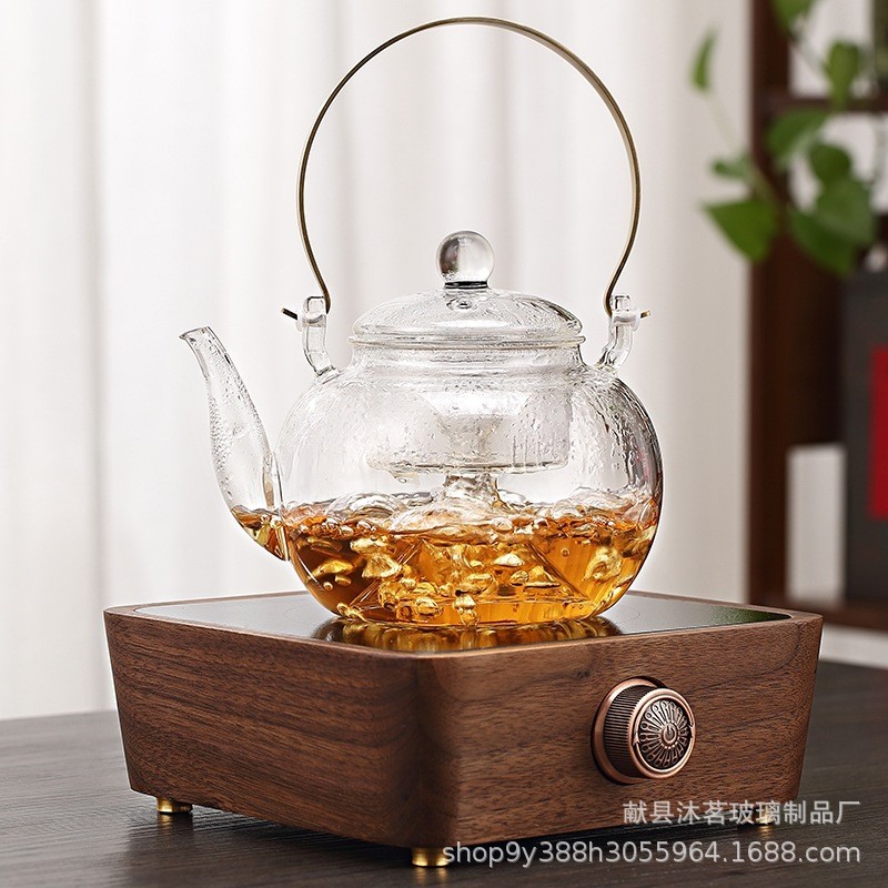 玻璃蒸煮茶壶双茶漏高硼硅星空沏茶紫砂铜把提梁围炉茶水分离