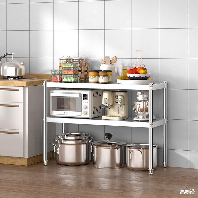 热销厨房不锈钢置物架2层加厚3多层碗架落地烤箱阳台收纳微波炉灶