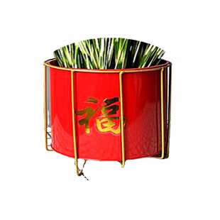 年宵福桶花盆铁艺花架红桶喜庆大红色福字银柳花瓶蝴蝶兰绿植插花