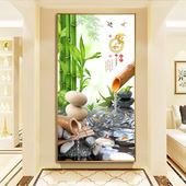 现代入户门走廊绿色玄关装 过道风景树森林挂画壁画灯 饰画进门竖版