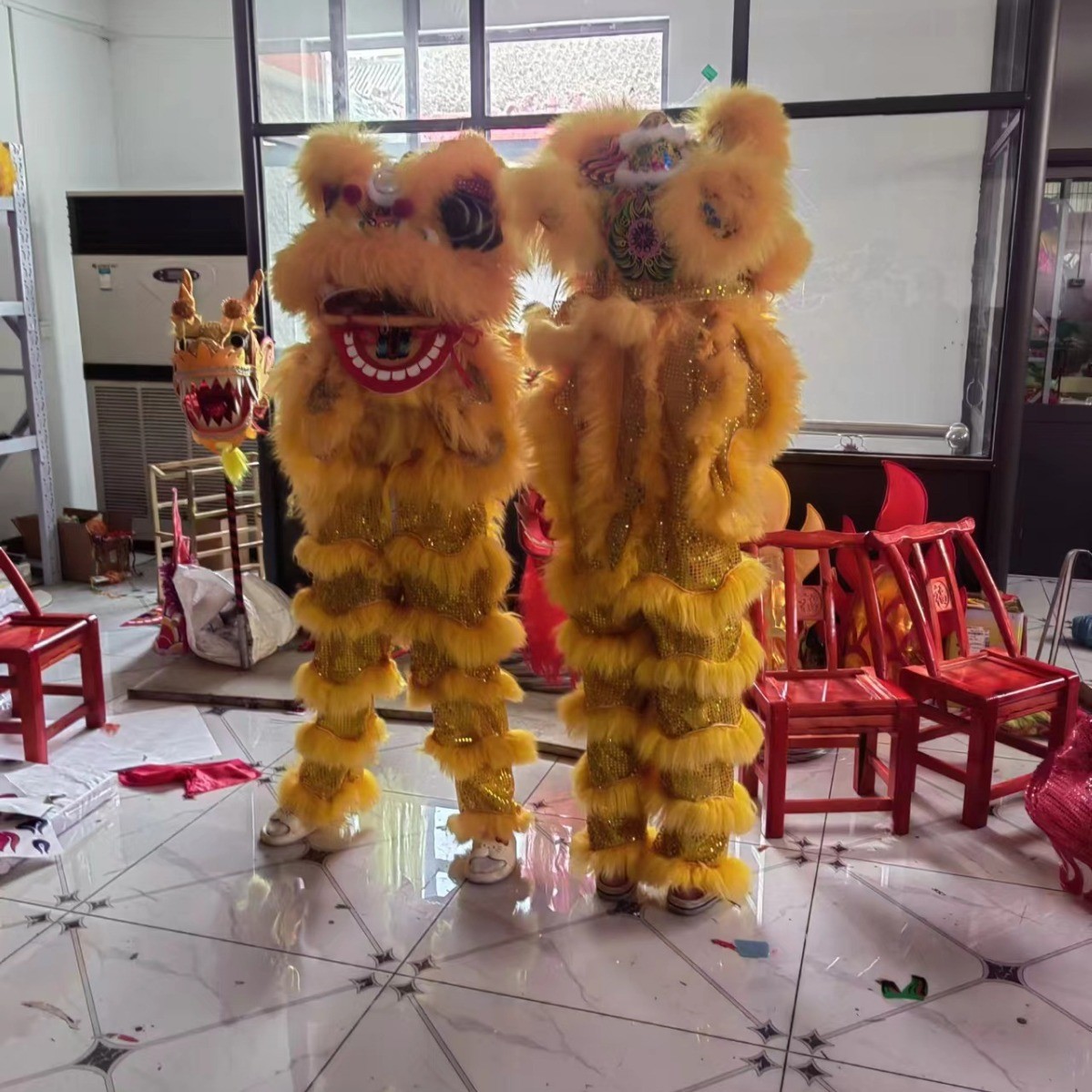 舞狮道具澳洲羊毛南狮成人款儿童款单人连体衣套装醒狮舞狮头全套