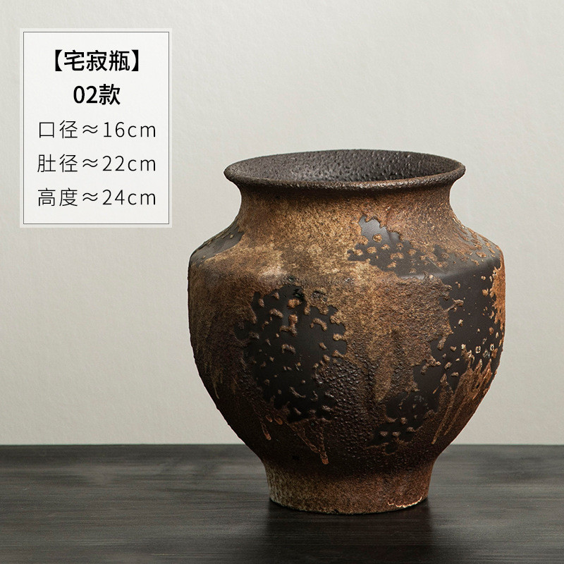 景德镇侘寂风禅意摆件粗陶复古手工插花民宿酒店陶罐怀旧陶瓷花瓶